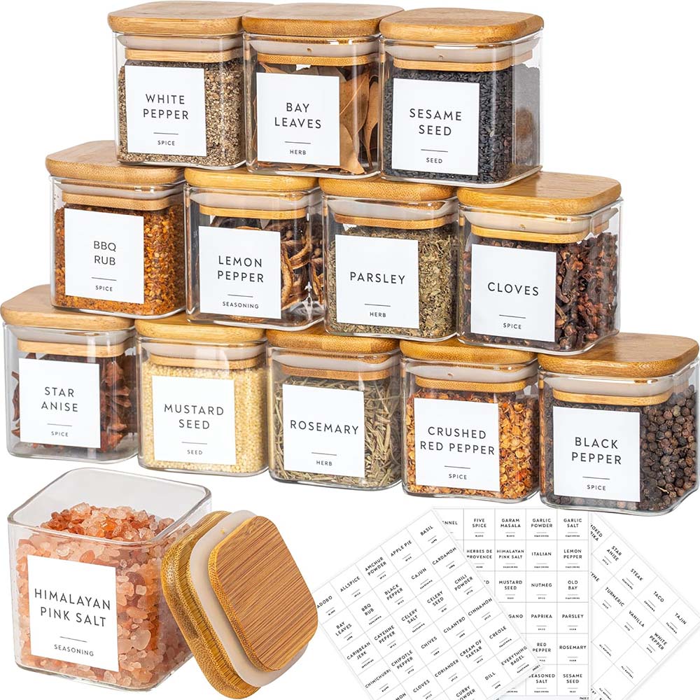 Food Storage Jar Labels - مجموعة برطمانات زجاجية مزودة بملصقات توابل