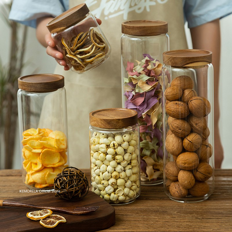 Glass Meal Prep Container - غطاء خشبي زجاجي محكم علبة المطبخ