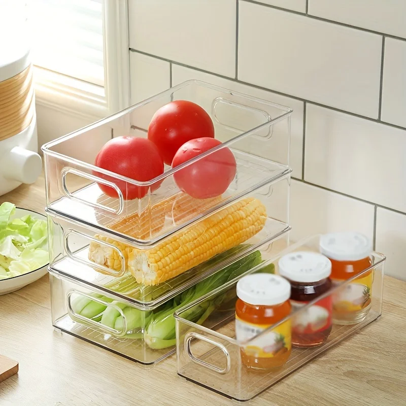 Food Storage Handling - صندوق تخزين شفاف للثلاجة مع مقبض،