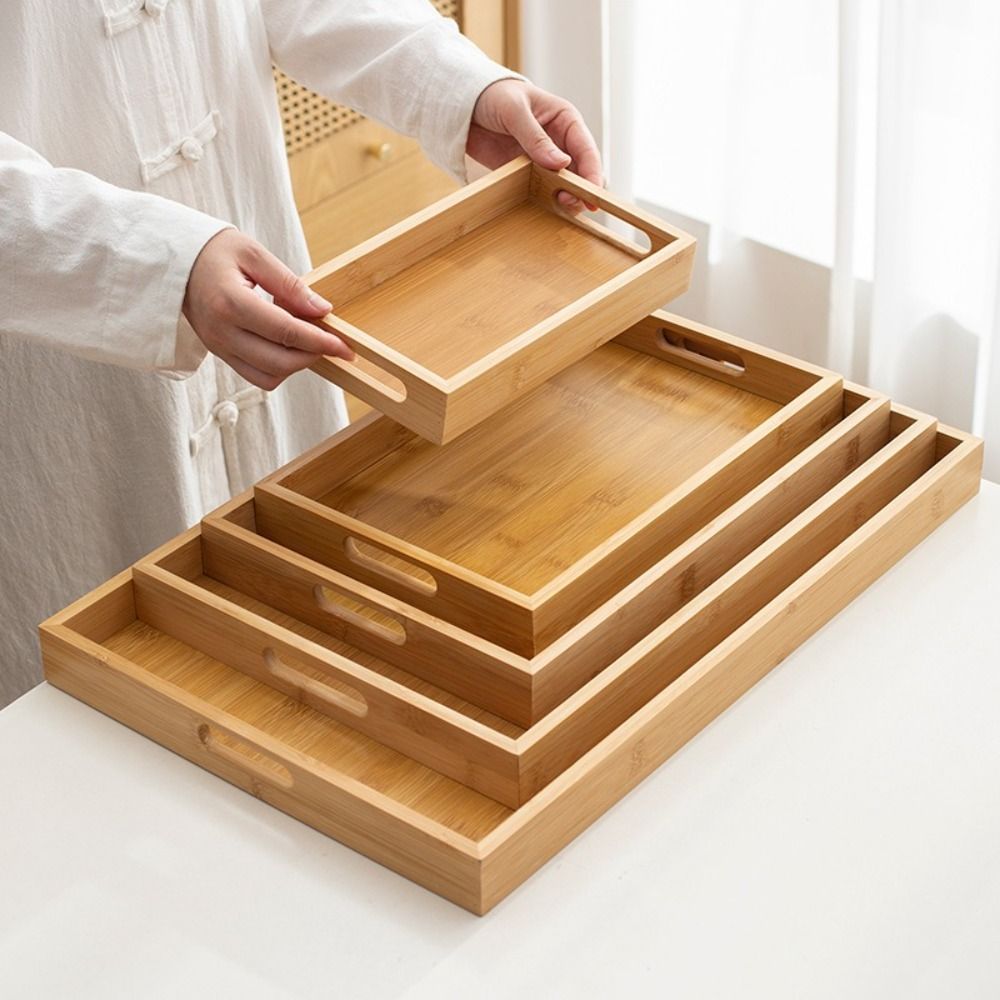 Food Storage Handling - صينية تقديم مستطيلة من الخيزران الطبيعي